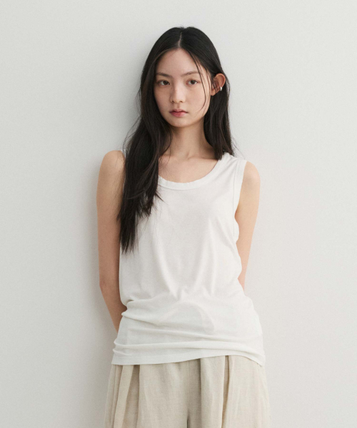 Sheered Cut Off Sleeveless_White