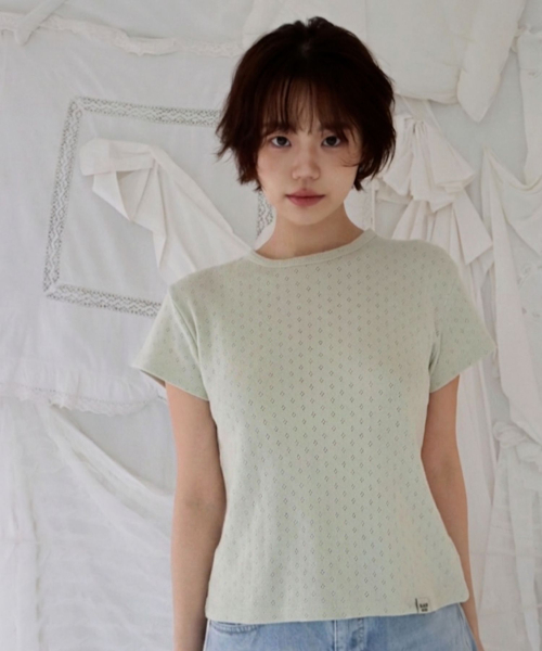 펀칭 아일렛 반팔 티셔츠
