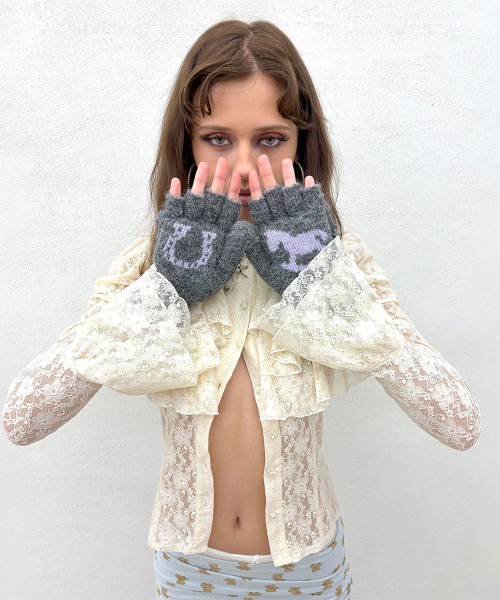 Convertible Knit Gloves Melange Gray