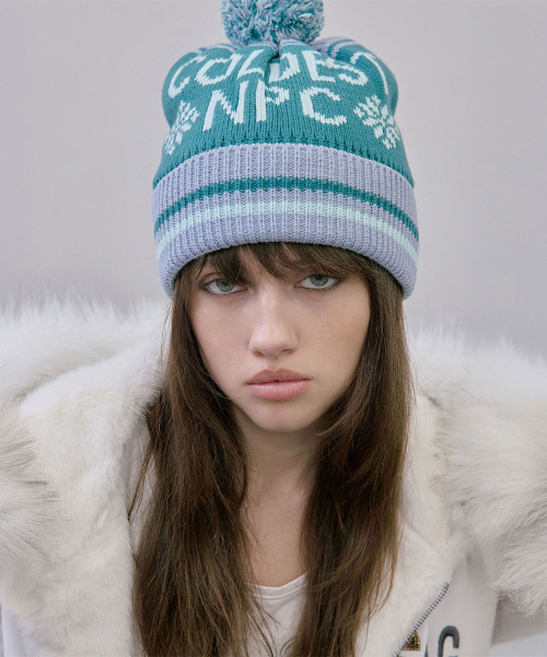 Jacquard Pom Pom Beanie Sky Blue