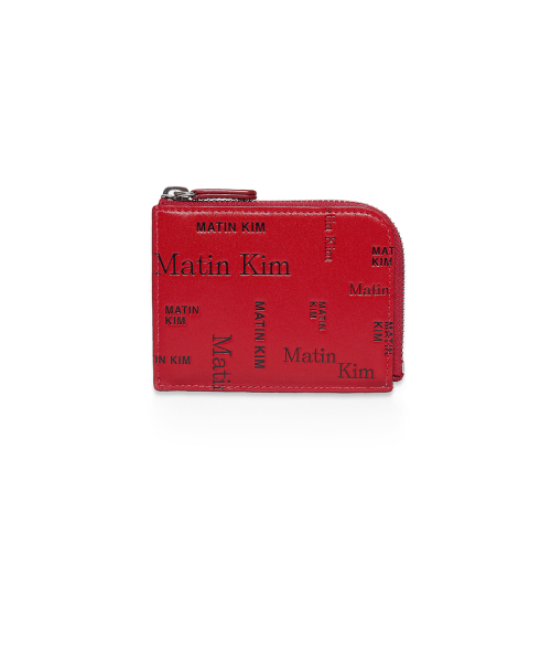 MATIN ALL-OVER LOGO HALF ROUND ZIP WALLET IN RED