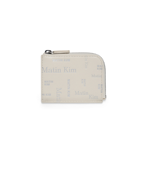 MATIN ALL-OVER LOGO HALF ROUND ZIP WALLET IN IVORY