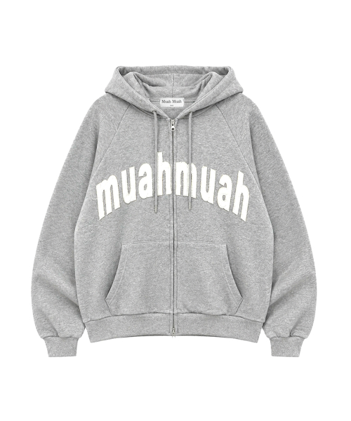 VINTAGE APPLIQUE MUAH PATCH HOOD ZIPUP [GRAY]