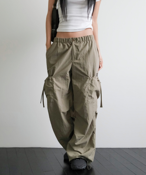 SIDE RIBBON STRING CARGO POCKET BANDING PANTS [BEIGE]
