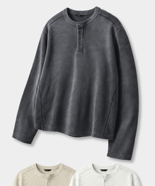 ESSENTIAL RIBBED LONG SLEEVE T-SHIRT_HENLEY 3 COLOR