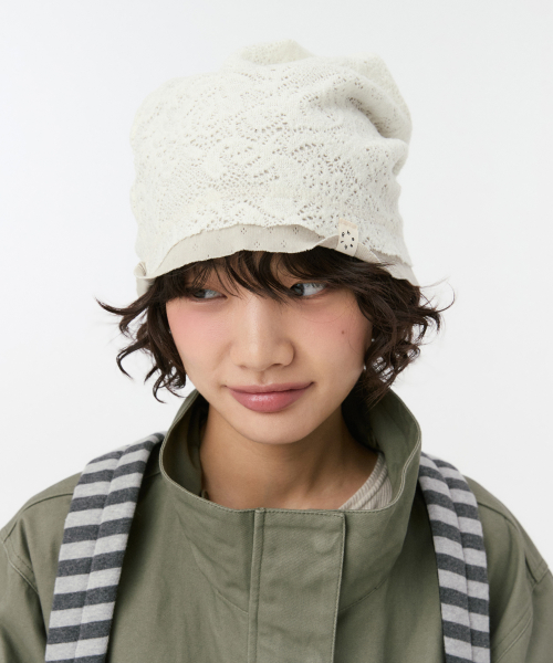 REVERSIBLE LAYERED KNIT BEANIE, CREAM