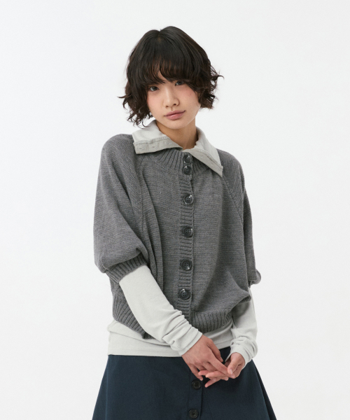 3/4 RAGLAN KNIT CARDIGAN, GRAY