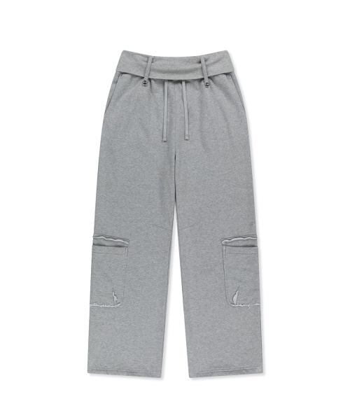 MIXED WAFFLE FOLDOVER WAIST JERSEY PANTS IN GREY