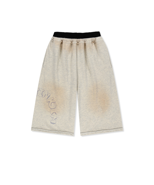 VINTAGE WASHED COLOR CONTRAST BERMUDA SWEATPANTS IN LIGHT BEIGE
