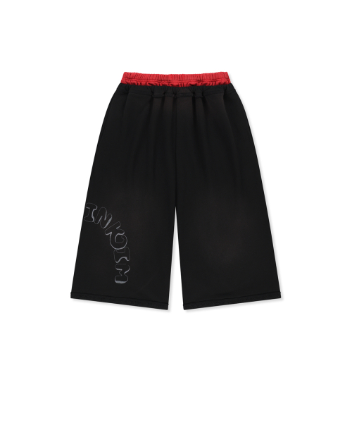 VINTAGE WASHED COLOR CONTRAST BERMUDA SWEATPANTS IN BLACK