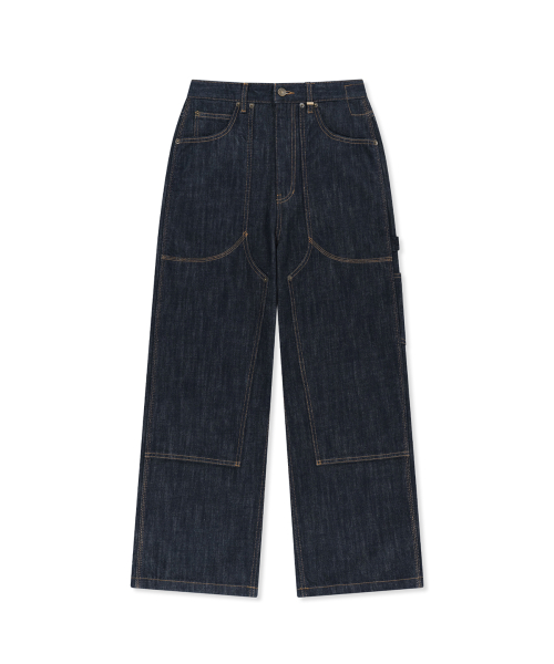 PANEL STITCH DENIM PANTS IN DARK NAVY