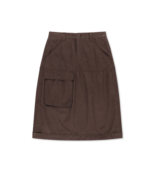 VINTAGE POCKET MIDI SKIRT IN BROWN