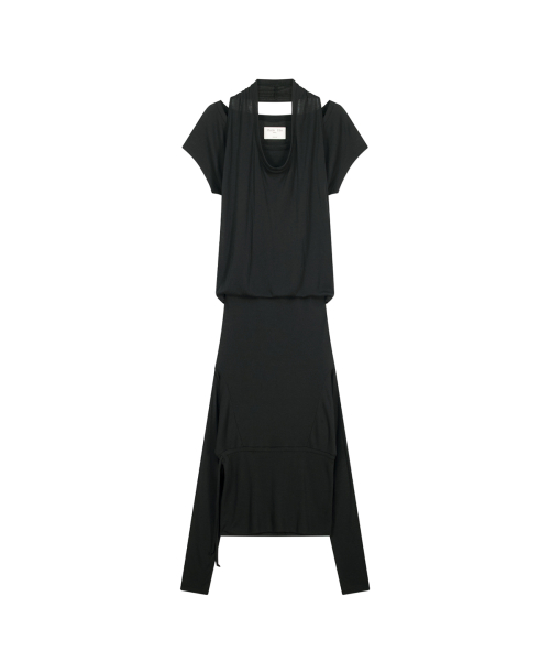 TWO WAY LAYERED JERSEY DRESS IN BLACK