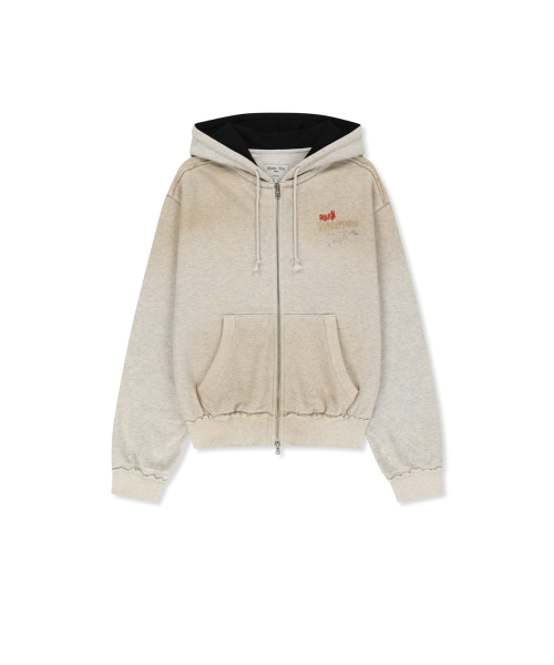 VINTAGE WASHED COLOR CONTRAST HOODY ZIP UP IN LIGHT BEIGE