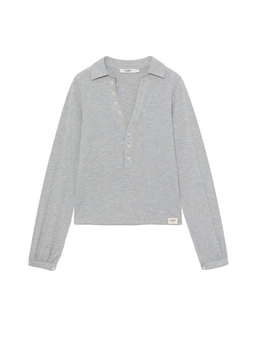 G V-COLLAR HENLEY TOP (MELANGE GRAY)