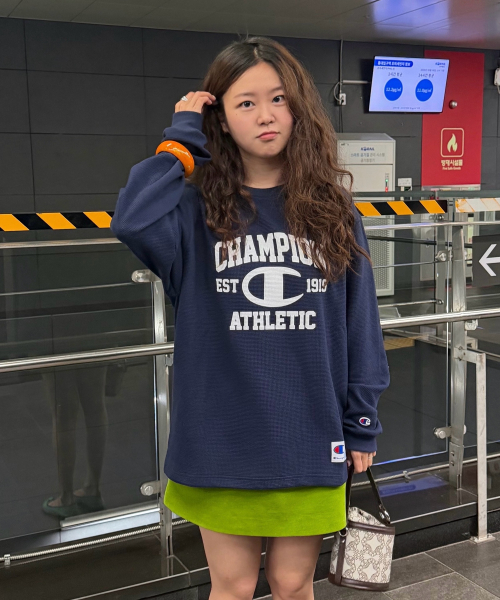 로고 와플 롱슬리브 티셔츠 Navy