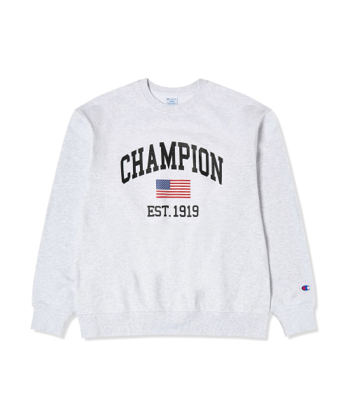 플래그 아치 로고 오버핏 스웨트 셔츠 Light Grey
