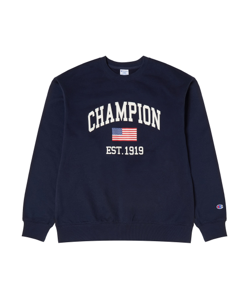 플래그 아치 로고 오버핏 스웨트 셔츠 Navy