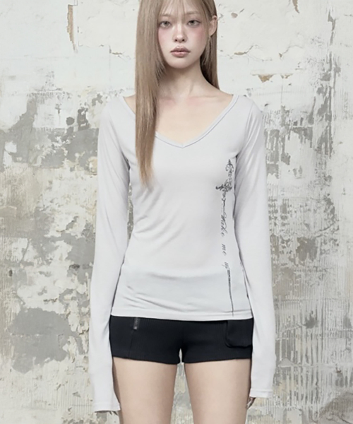 Back Double Cross Printing Long Sleeve (Gray)