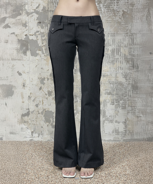 Button Stitch Low Rise Bootcut Pants (Charcoal)