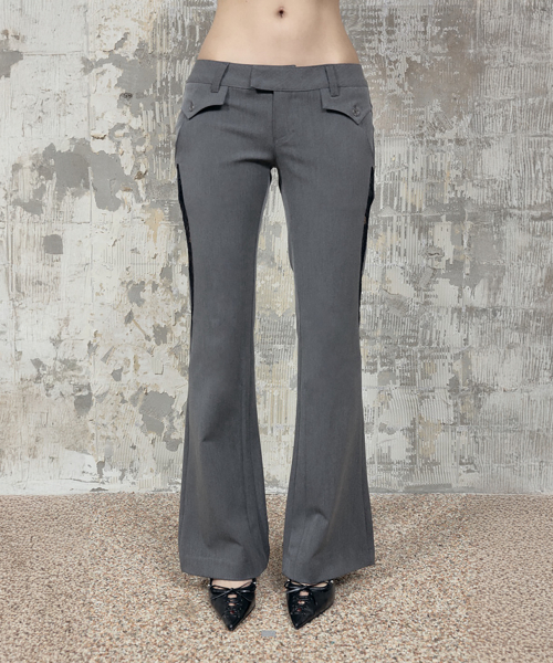 Button Stitch Low Rise Bootcut Pants (Gray)