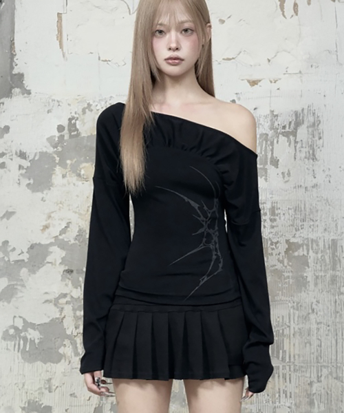 Glam Drape Shirring Long Sleeve (Black)