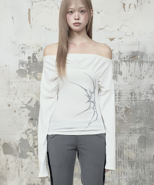 Glam Drape Shirring Long Sleeve (White)