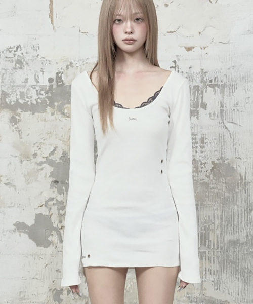 Layered Lingerie long Slip Dress (White)