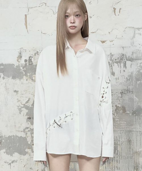Eyelet Point Oversized Shirt (White)