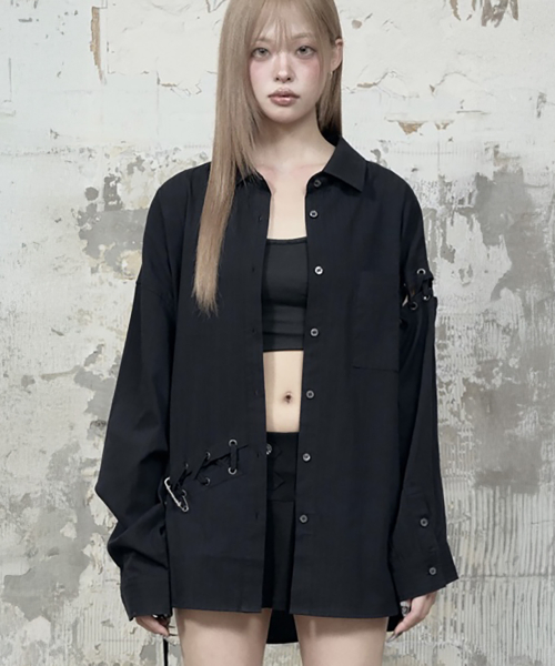 Eyelet Point Oversized Shirt (Black)