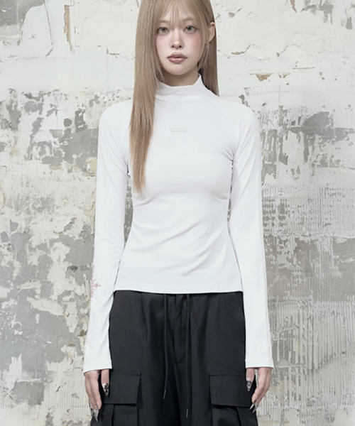 High Neck Lettering Long Sleeve (White)