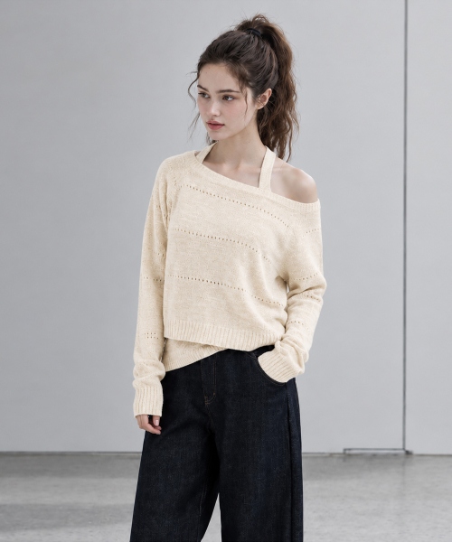 Asymmetric Halter-Neck Layered Knit_P6ASE016C
