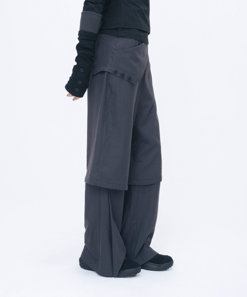 Flip bermuda layered pants SET CHARCOAL