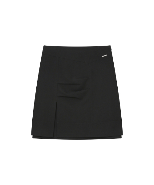Layered panel pleats midi skirt BLACK