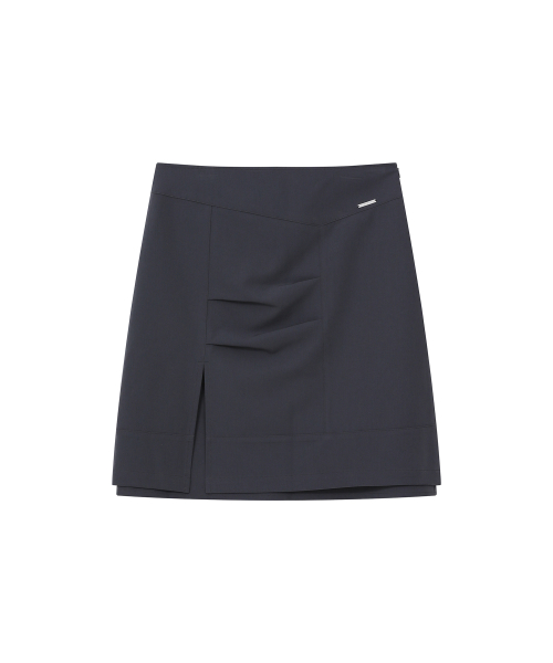 Layered panel pleats midi skirt CHARCOAL