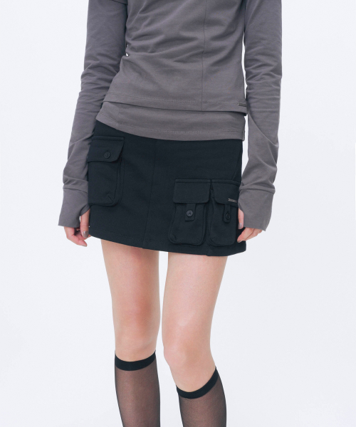 Multi pocket mini skirt BLACK
