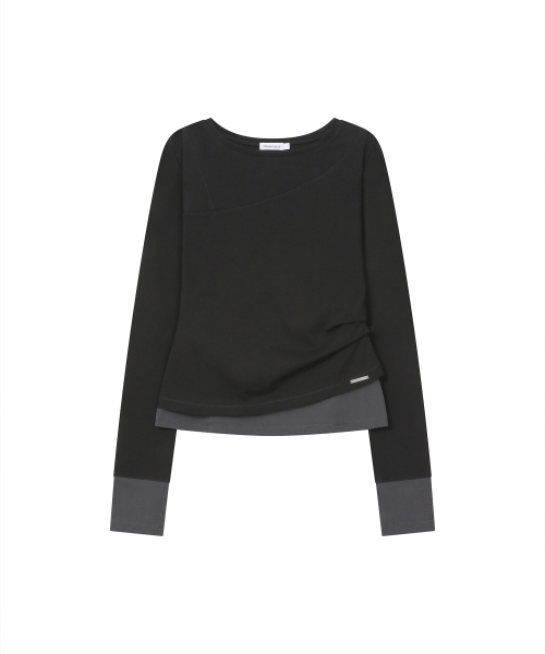 Asymmetric contrast long sleeve BLACK