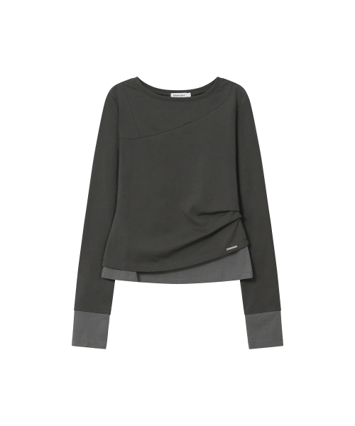 Asymmetric contrast long sleeve CHARCOAL
