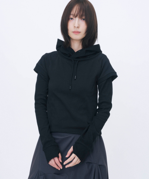 Raglan layered hoodie SET BLACK
