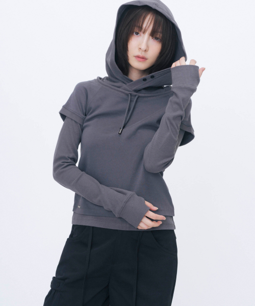 Raglan layered hoodie SET CHARCOAL