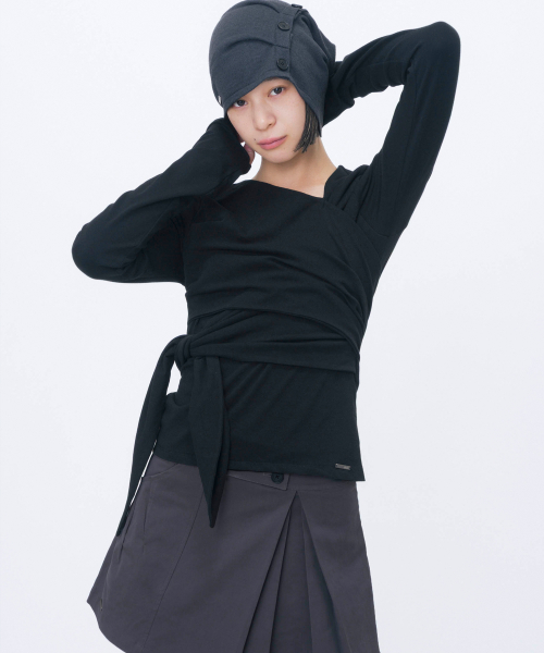 Tie-up layered long sleeve BLACK