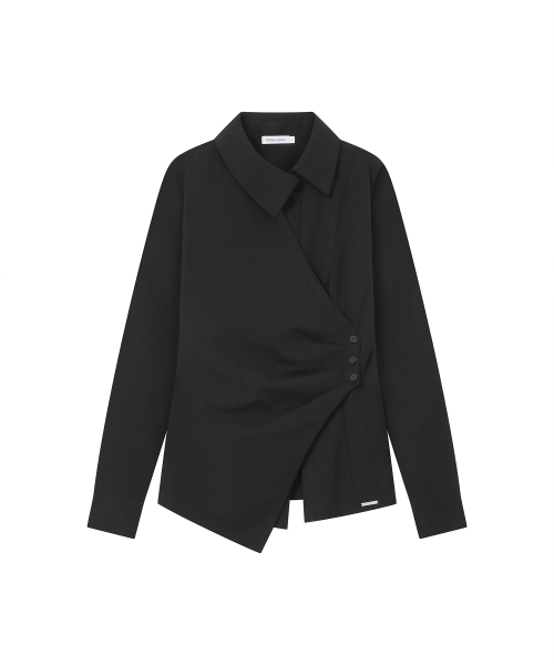 Wrap pleats button shirt BLACK