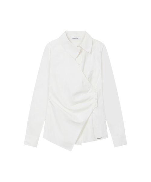 Wrap pleats button shirt WHITE