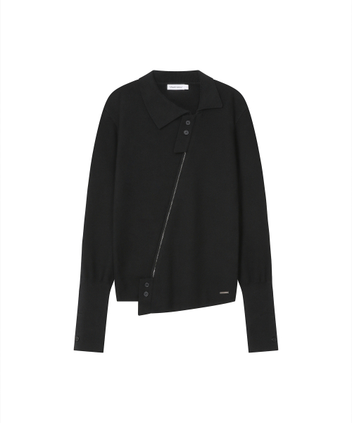 Diagonal zip-up knit BLACK