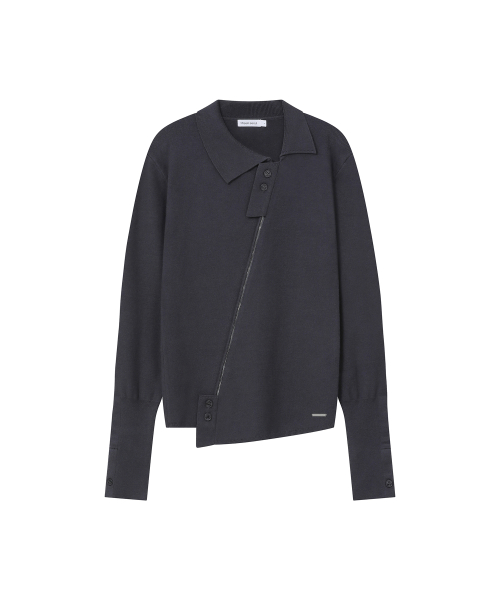 Diagonal zip-up knit CHARCOAL