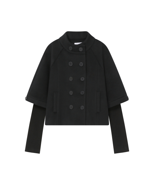 Double button layered short coat BLACK