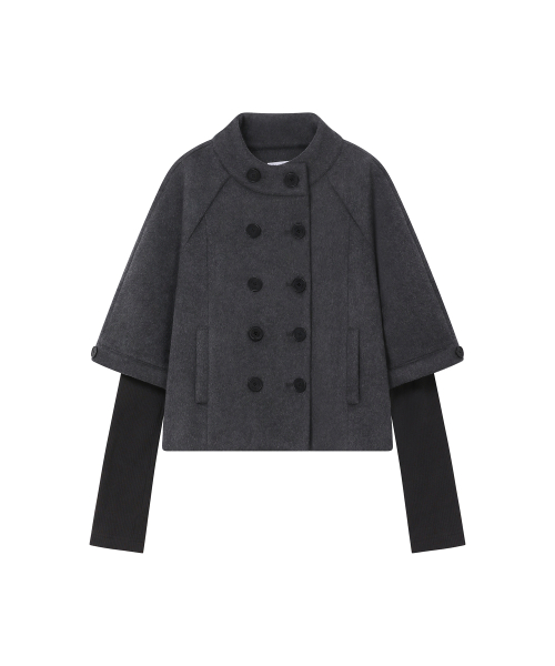 Double button layered short coat CHARCOAL