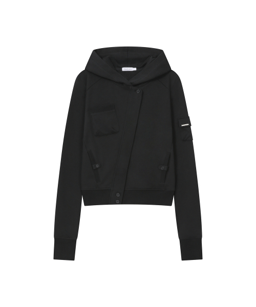 Diagonal hoodie jacket BLACK