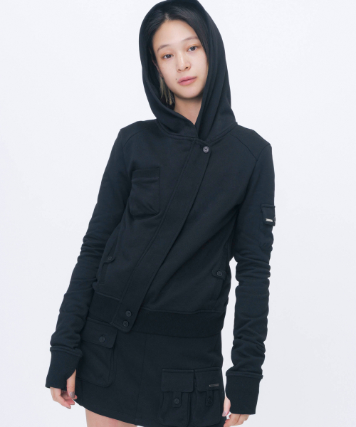 Diagonal hoodie jacket BLACK
