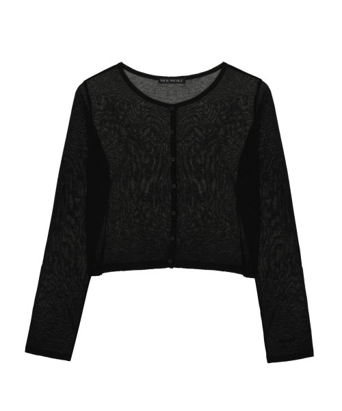 SHEER CROP KNIT CARDIGAN_BLACK